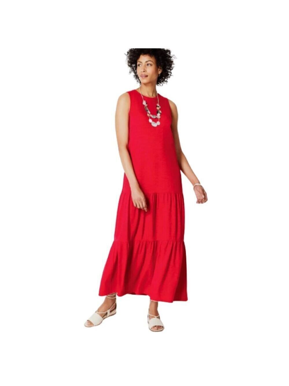 J. Jill Red Tiered Slub Knit Sleeveless Maxi Dress Sz S